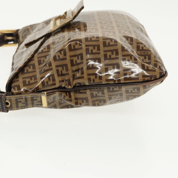 FENDI Zucchino Canvas Mamma Baguette Shoulder Bag Beige Gold Auth 98793