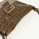 FENDI Zucchino Canvas Mamma Baguette Shoulder Bag Beige Gold Auth 98793-6