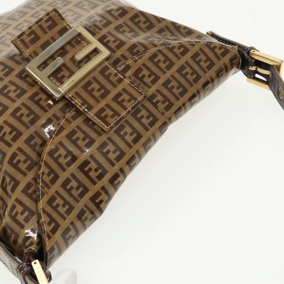 FENDI Zucchino Canvas Mamma Baguette Shoulder Bag Beige Gold Auth 98793