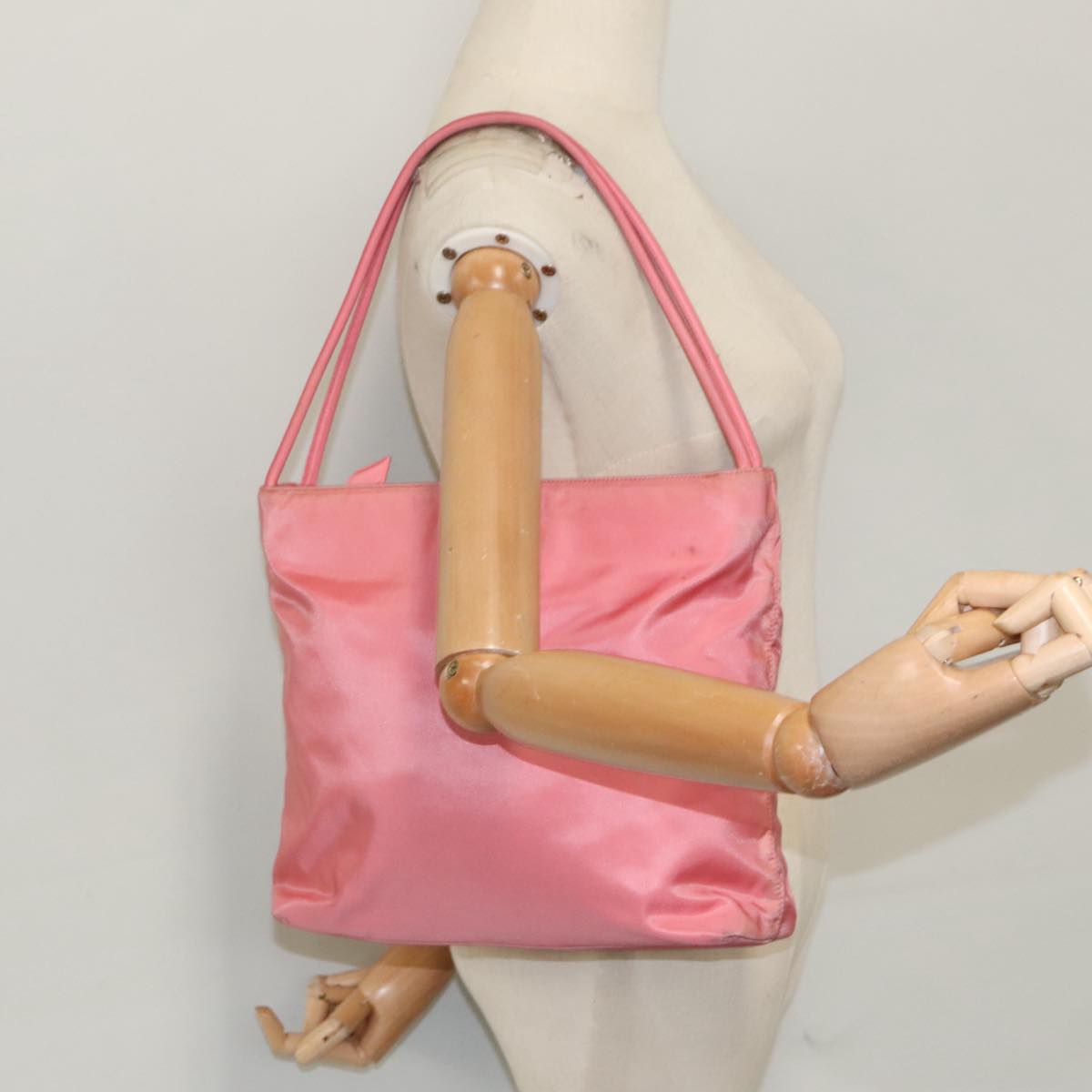 PRADA Tote Bag Nylon Pink Silver Auth 98798