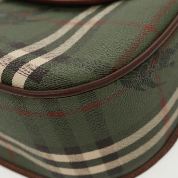 Burberrys Nova Check Shoulder Bag PVC Leather Green Gold Auth 98800V