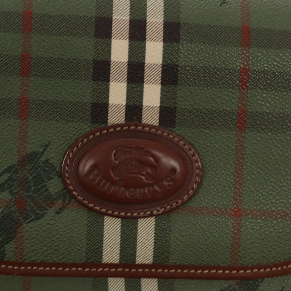 Burberrys Nova Check Shoulder Bag PVC Leather Green Gold Auth 98800V