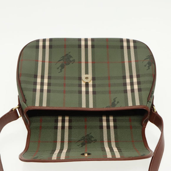 Burberrys Nova Check Shoulder Bag PVC Leather Green Gold Auth 98800V