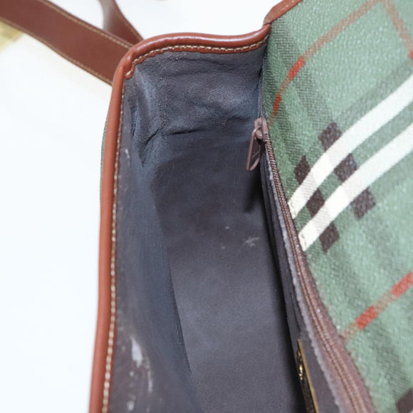 Burberrys Nova Check Shoulder Bag PVC Leather Green Gold Auth 98800V