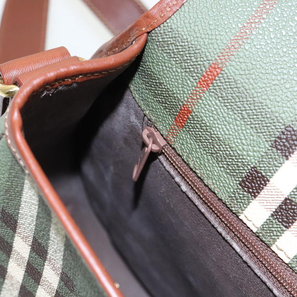 Burberrys Nova Check Shoulder Bag PVC Leather Green Gold Auth 98800V
