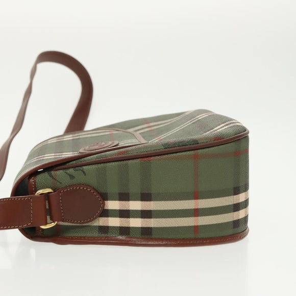 Burberrys Nova Check Shoulder Bag PVC Leather Green Gold Auth 98800V