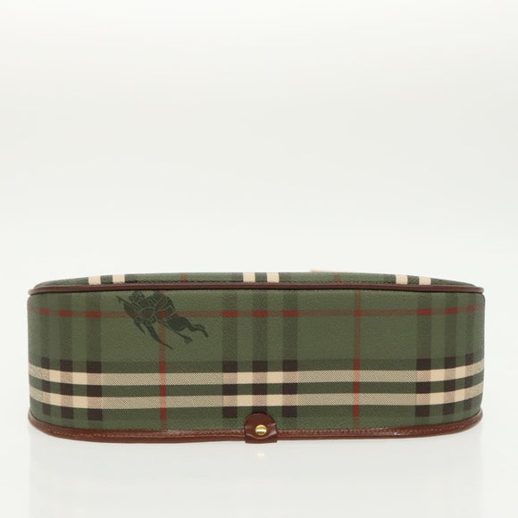 Burberrys Nova Check Shoulder Bag PVC Leather Green Gold Auth 98800V