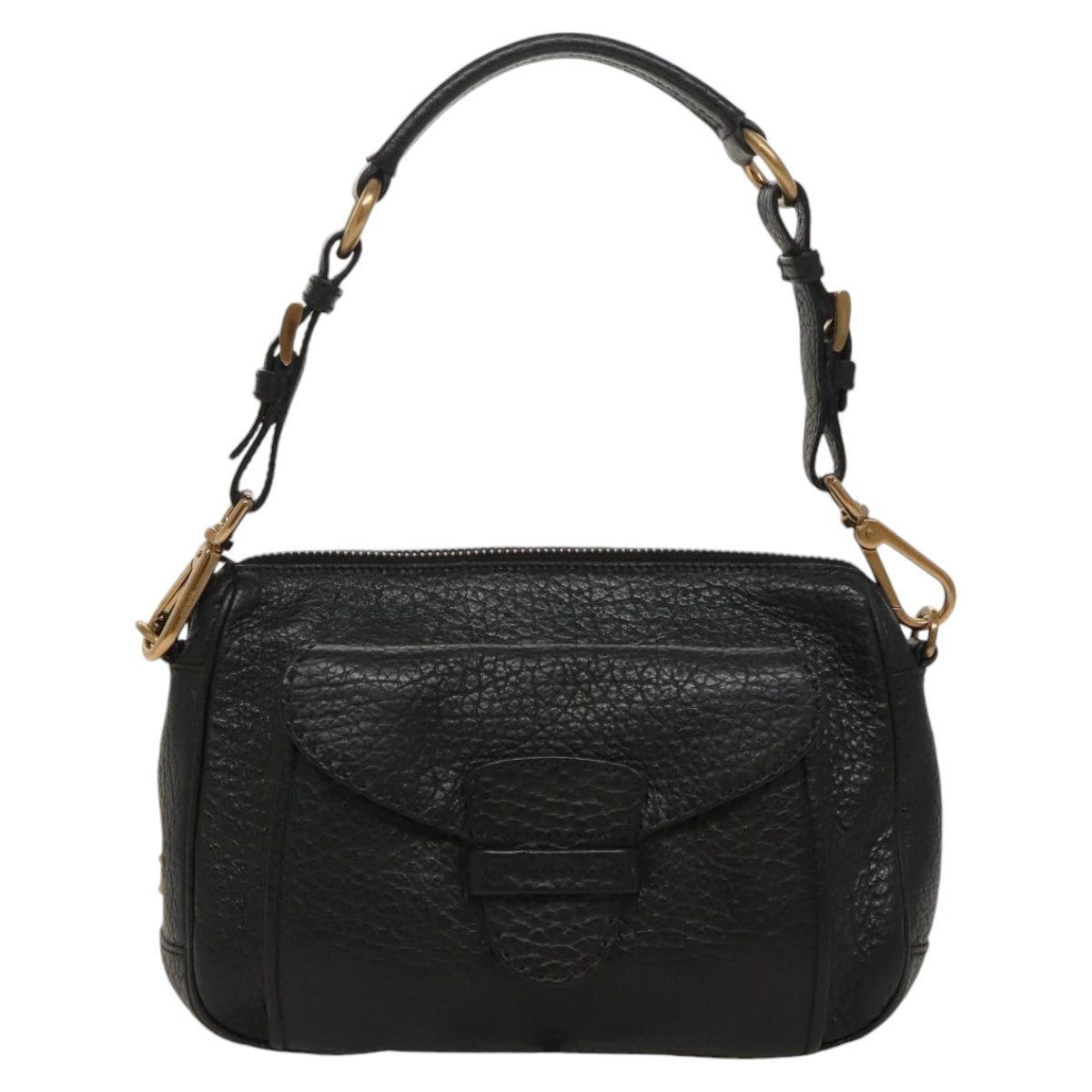 PRADA Shoulder Bag Leather Black Gold Auth 98808