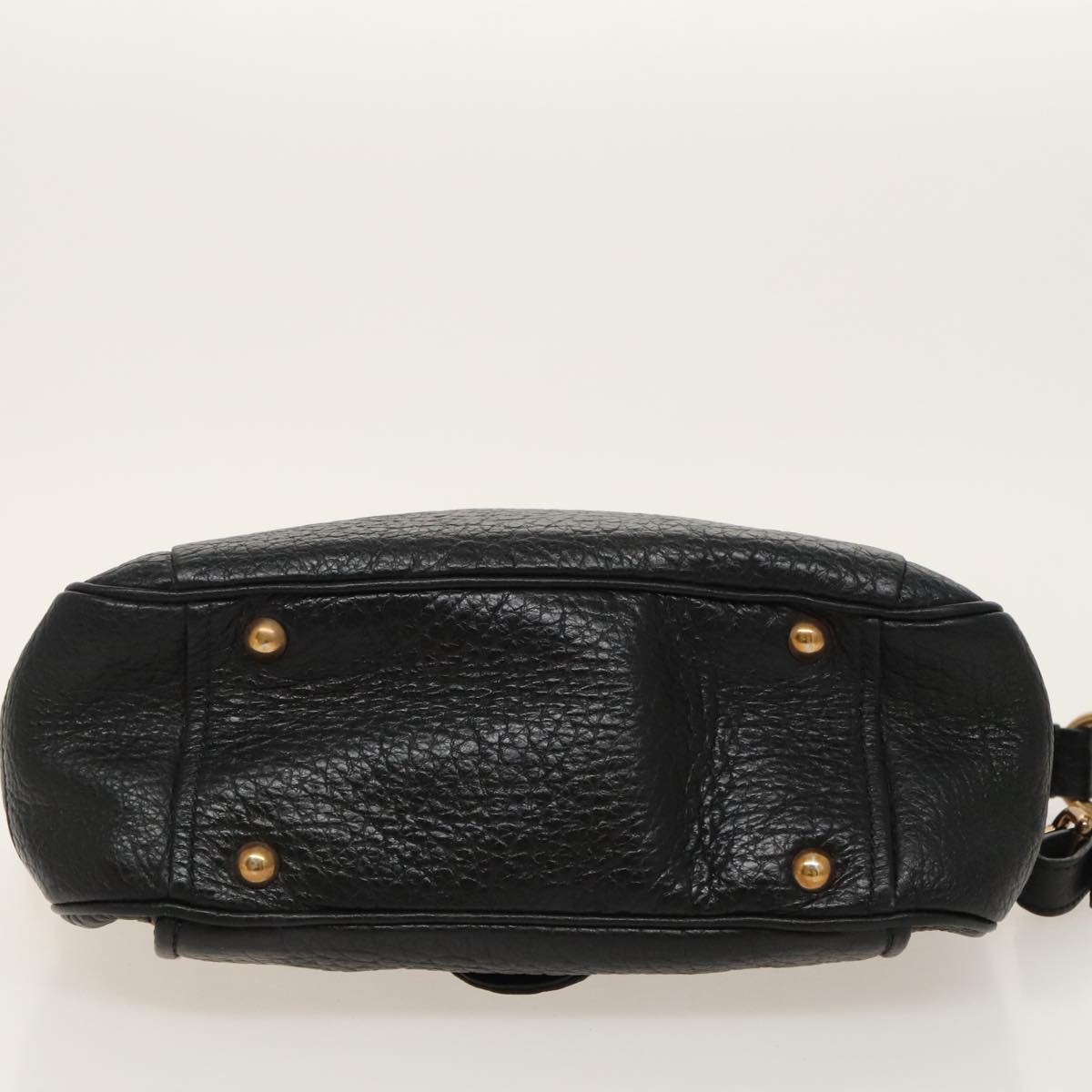 PRADA Shoulder Bag Leather Black Gold Auth 98808