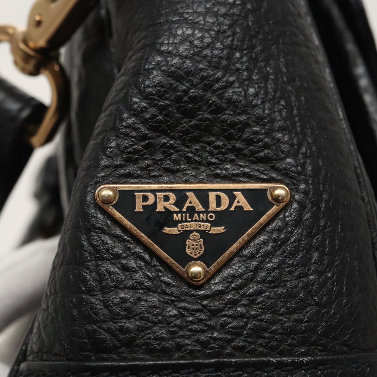 PRADA Shoulder Bag Leather Black Gold Auth 98808