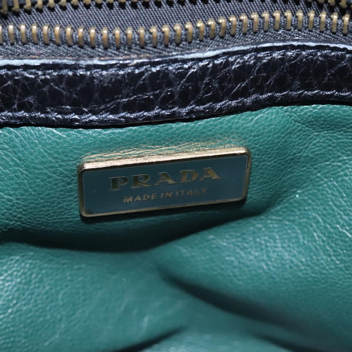 PRADA Shoulder Bag Leather Black Gold Auth 98808