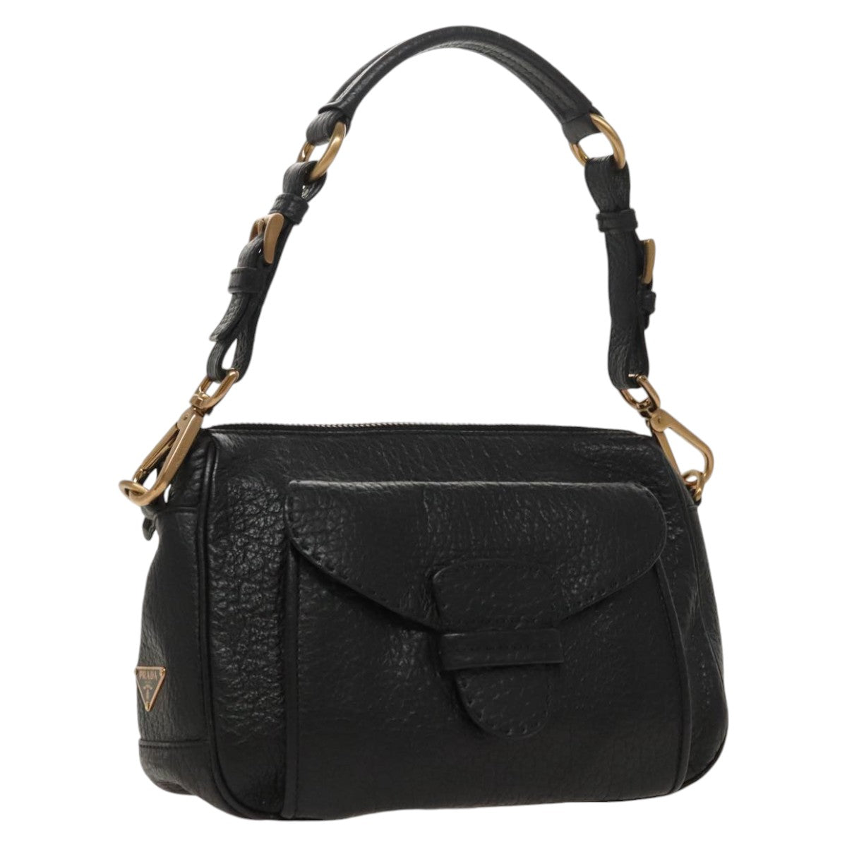 PRADA Shoulder Bag Leather Black Gold Auth 98808 - 0