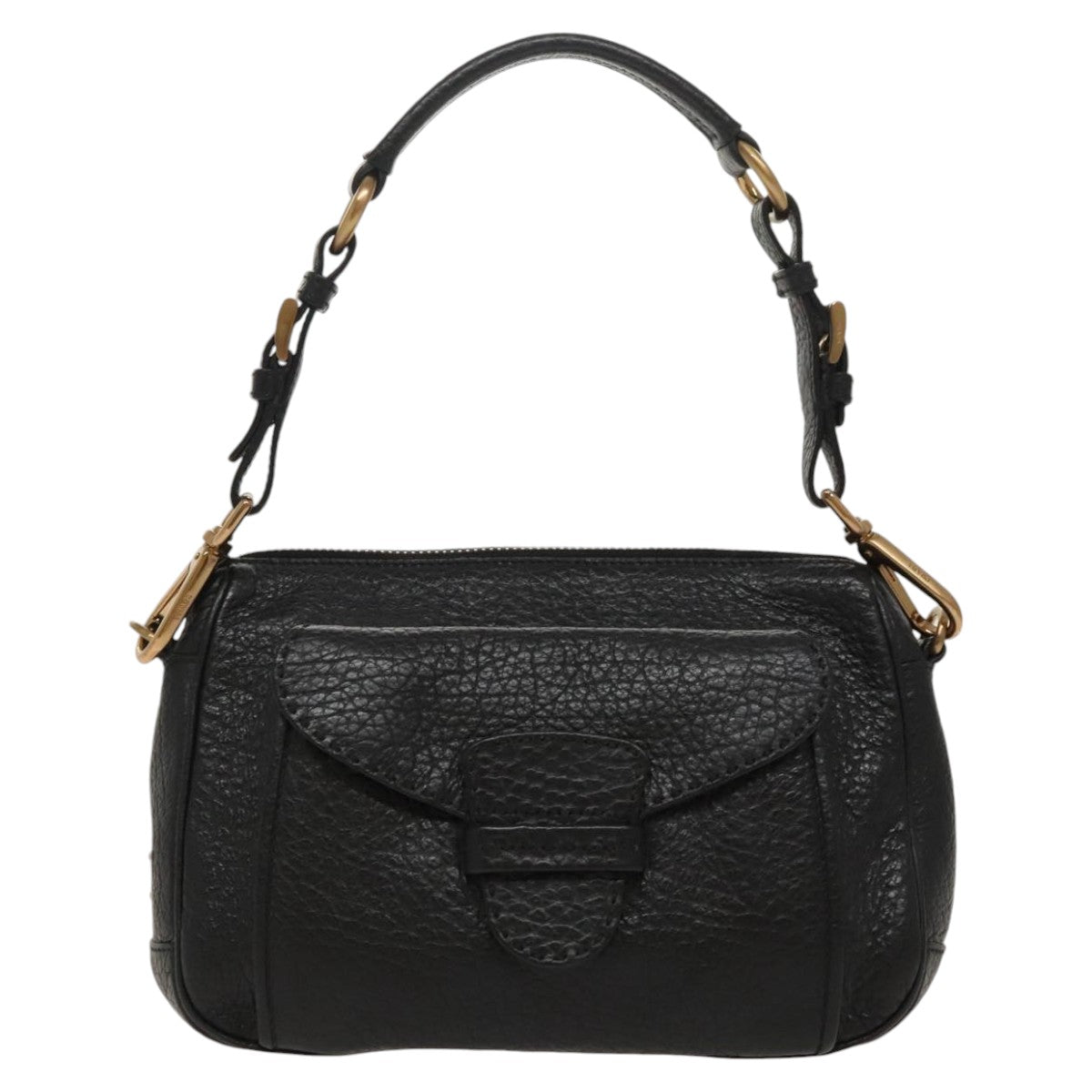 PRADA Shoulder Bag Leather Black Gold Auth 98808