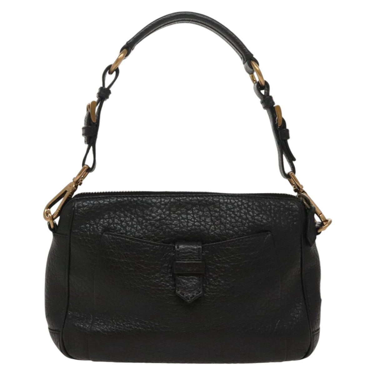 PRADA Shoulder Bag Leather Black Gold Auth 98808