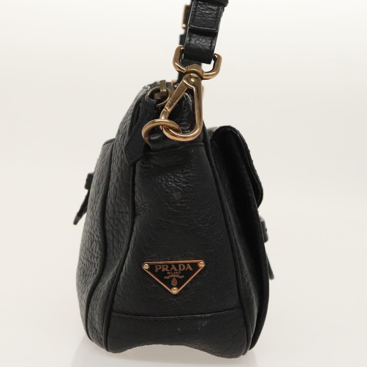 PRADA Shoulder Bag Leather Black Gold Auth 98808