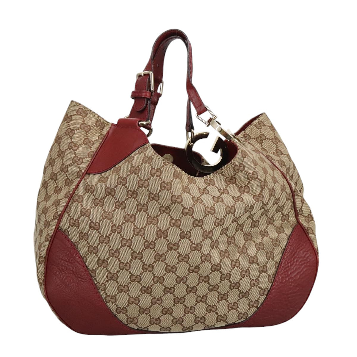 GUCCI GG Canvas Shoulder Bag Beige Bordeaux Gold 203504 Auth 98813