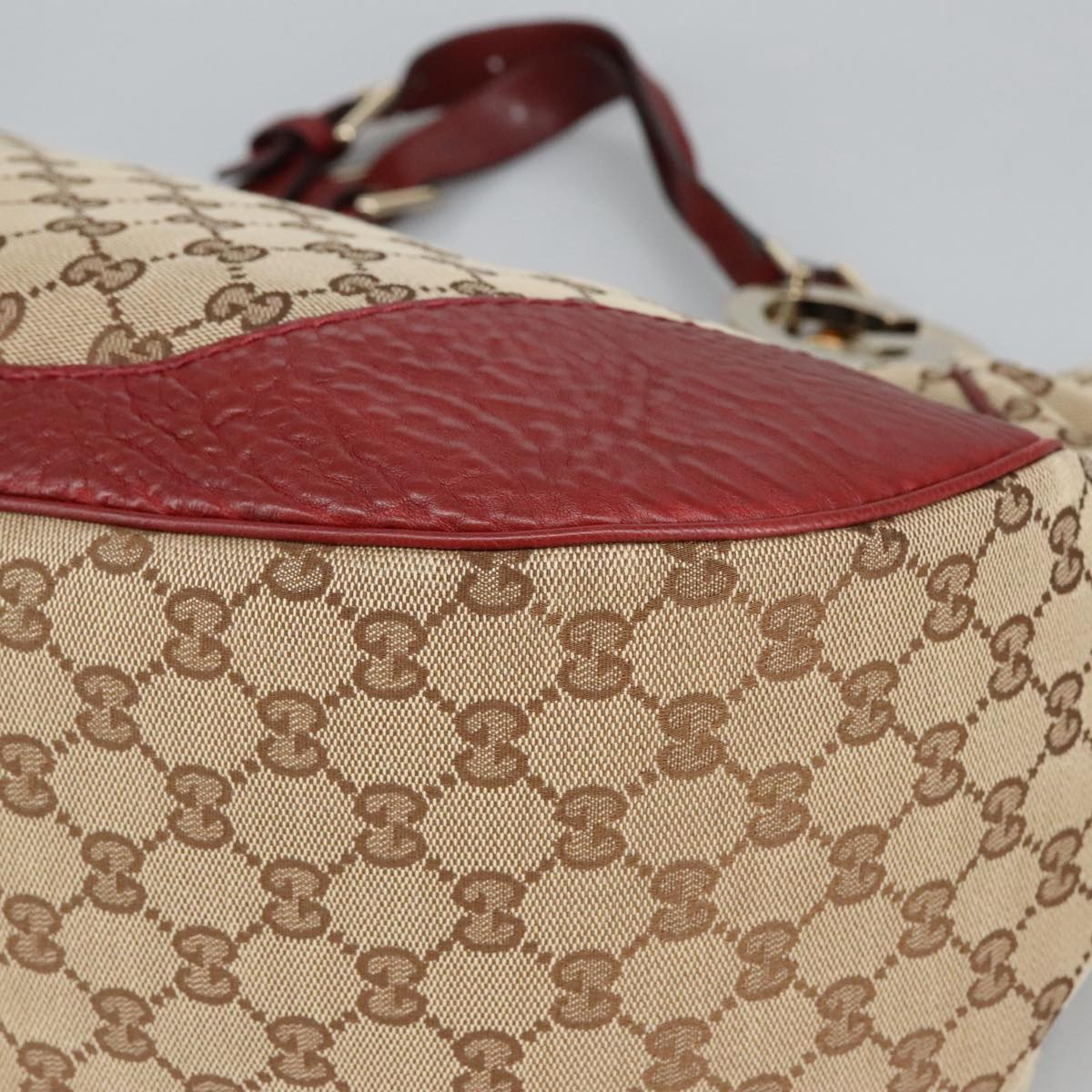 GUCCI GG Canvas Shoulder Bag Beige Bordeaux Gold 203504 Auth 98813