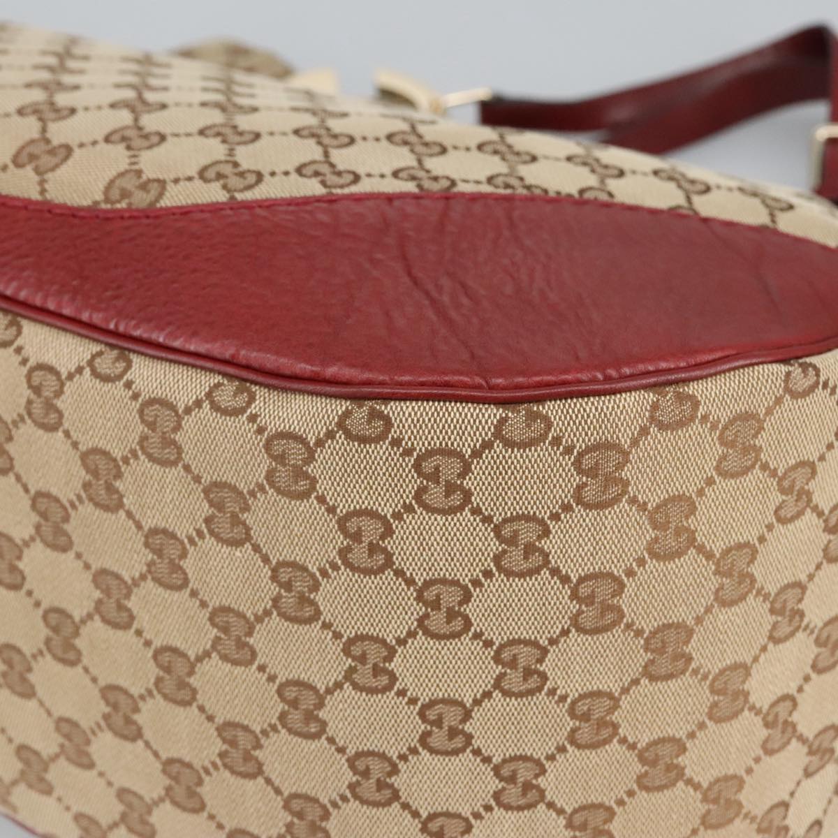 GUCCI GG Canvas Shoulder Bag Beige Bordeaux Gold 203504 Auth 98813