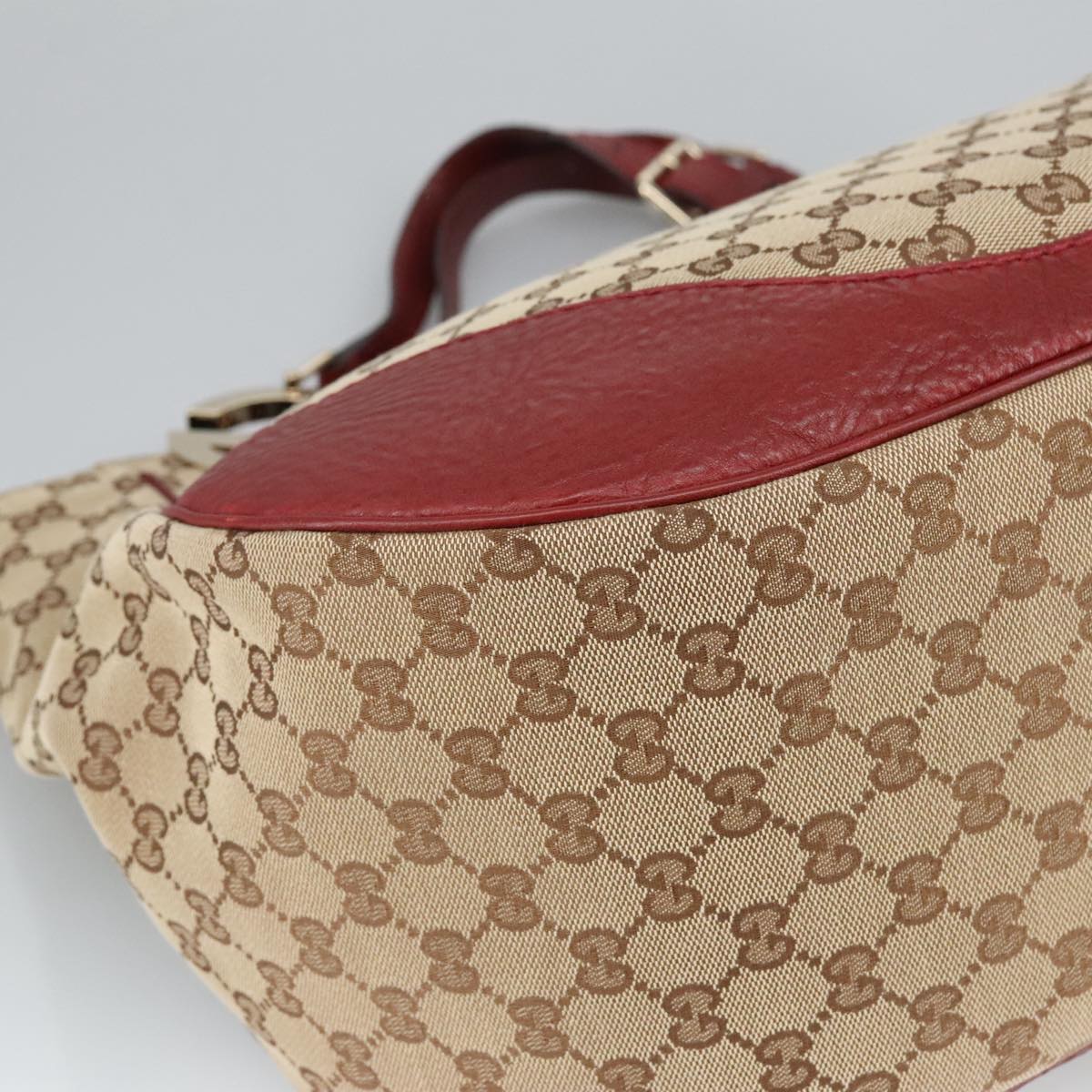 GUCCI GG Canvas Shoulder Bag Beige Bordeaux Gold 203504 Auth 98813