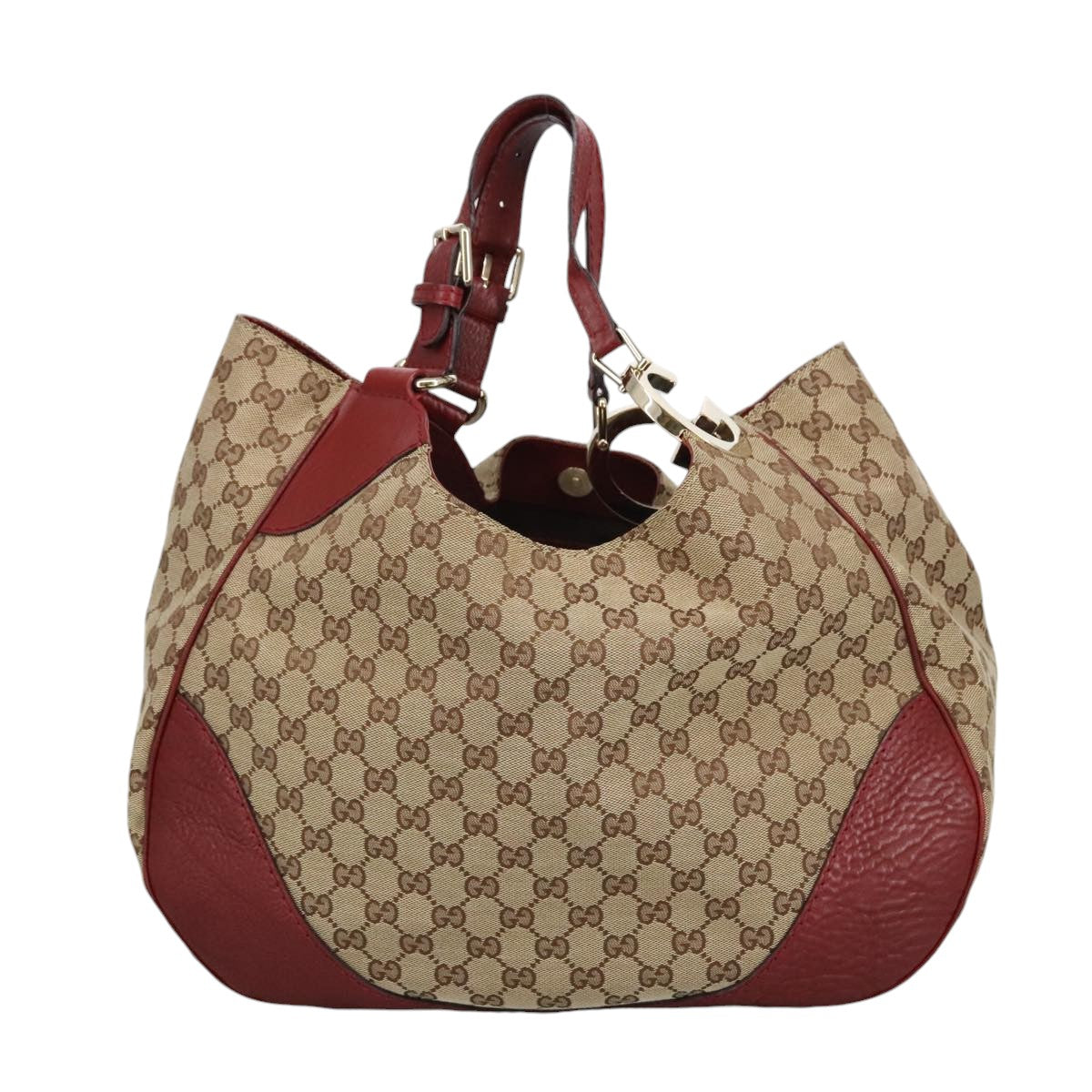 GUCCI GG Canvas Shoulder Bag Beige Bordeaux Gold 203504 Auth 98813