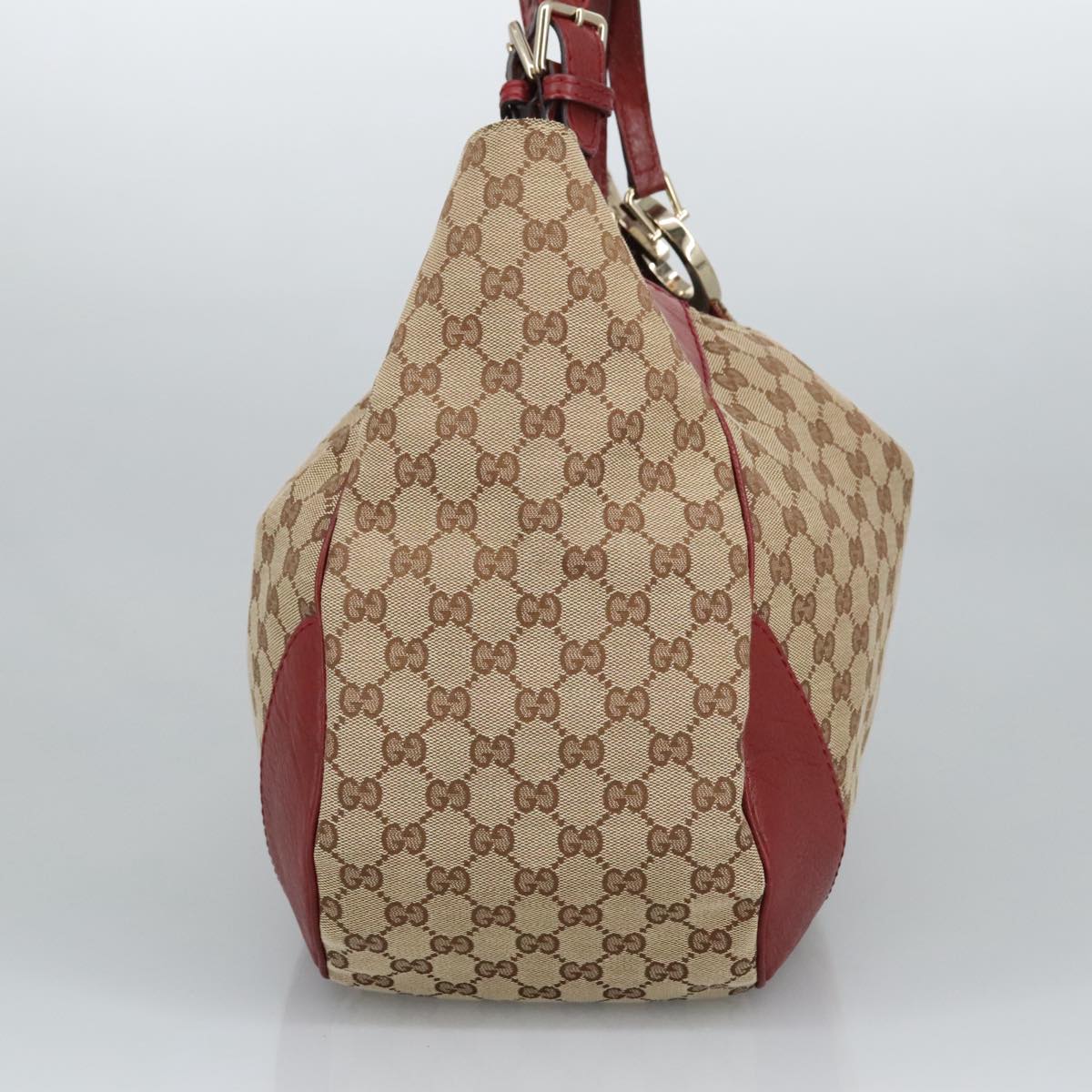 GUCCI GG Canvas Shoulder Bag Beige Bordeaux Gold 203504 Auth 98813