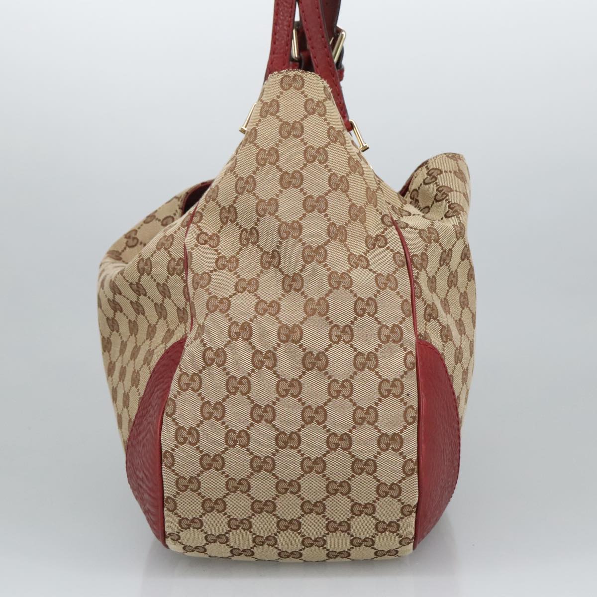 GUCCI GG Canvas Shoulder Bag Beige Bordeaux Gold 203504 Auth 98813