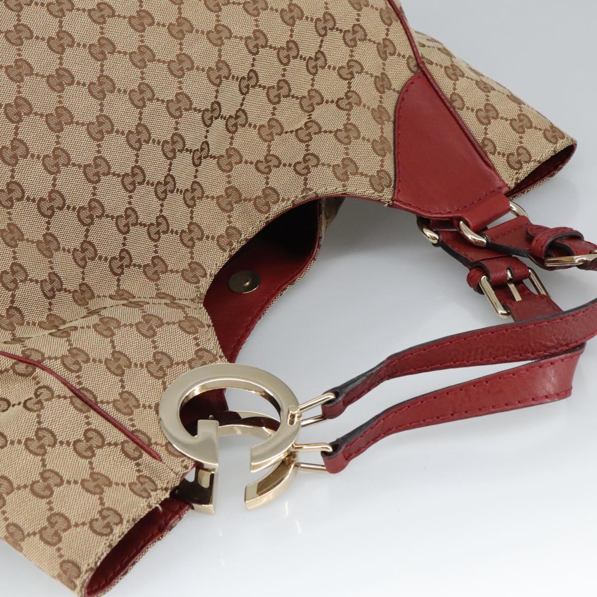 GUCCI GG Canvas Shoulder Bag Beige Bordeaux Gold 203504 Auth 98813