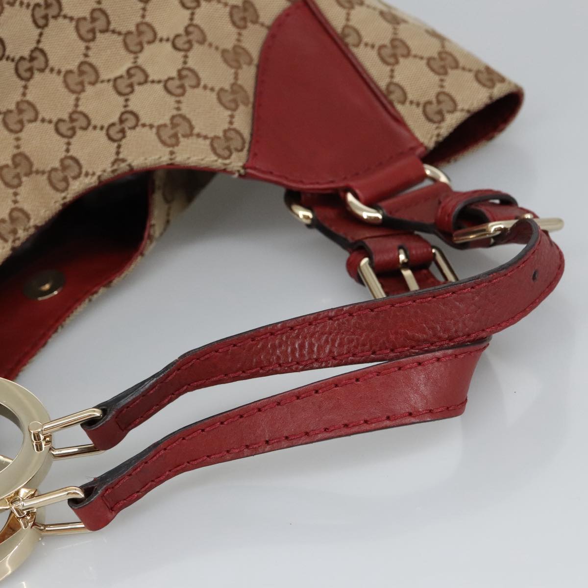 GUCCI GG Canvas Shoulder Bag Beige Bordeaux Gold 203504 Auth 98813