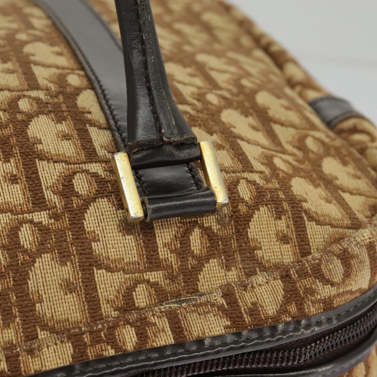 Christian Dior Trotter Canvas Hand Bag Gold Brown Auth 98828