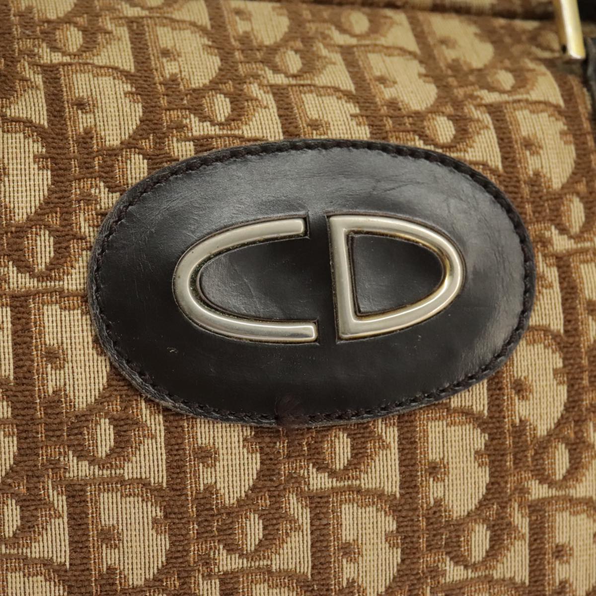 Christian Dior Trotter Canvas Hand Bag Gold Brown Auth 98828