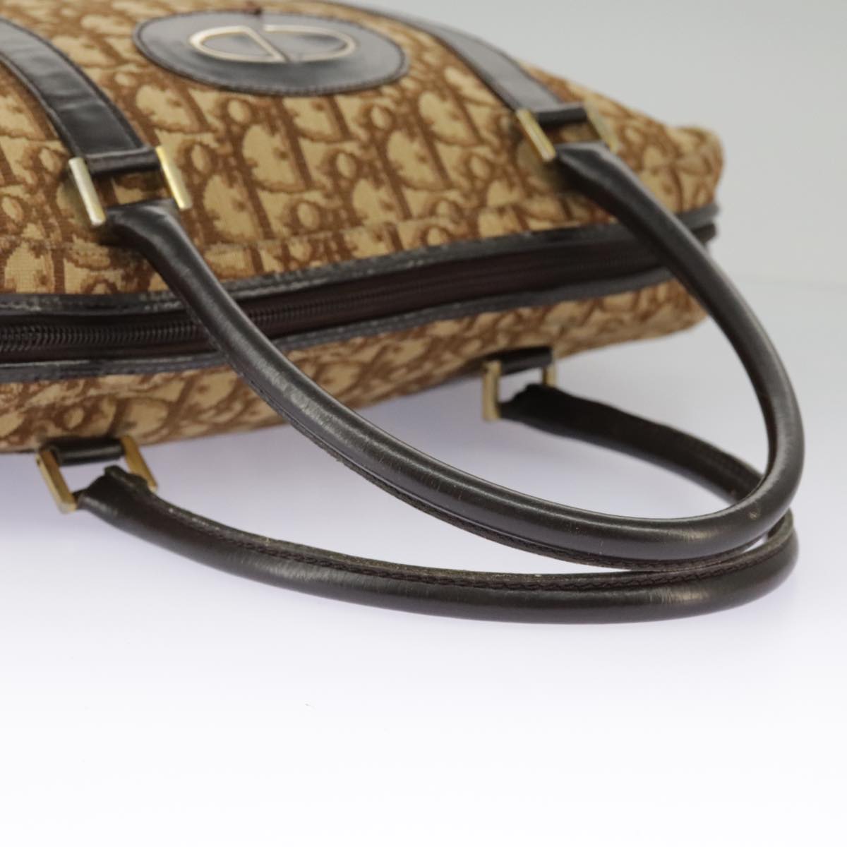 Christian Dior Trotter Canvas Hand Bag Gold Brown Auth 98828