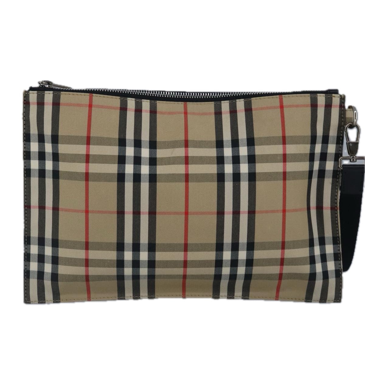 BURBERRY Nova Check Clutch Bag Canvas Beige Silver Auth 98831