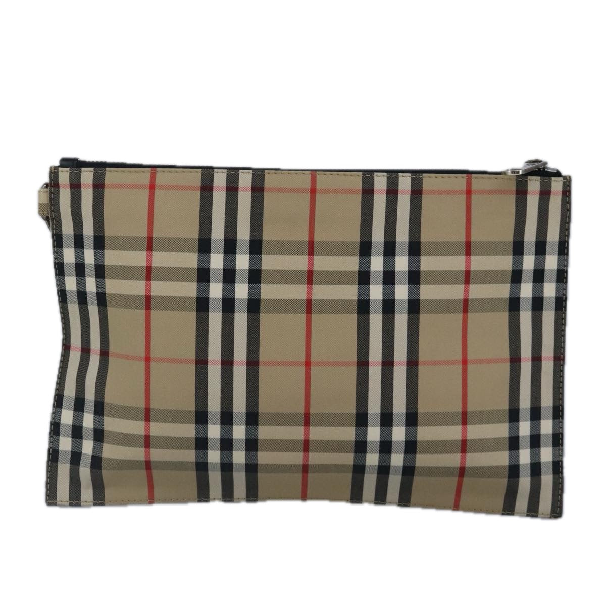 BURBERRY Nova Check Clutch Bag Canvas Beige Silver Auth 98831 - 0