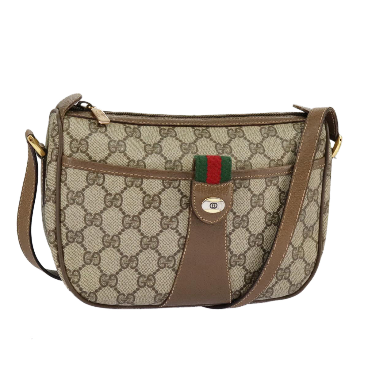 GUCCI GG Supreme Web Sherry Line Shoulder Bag PVC Beige 89 02 032 Auth 98837