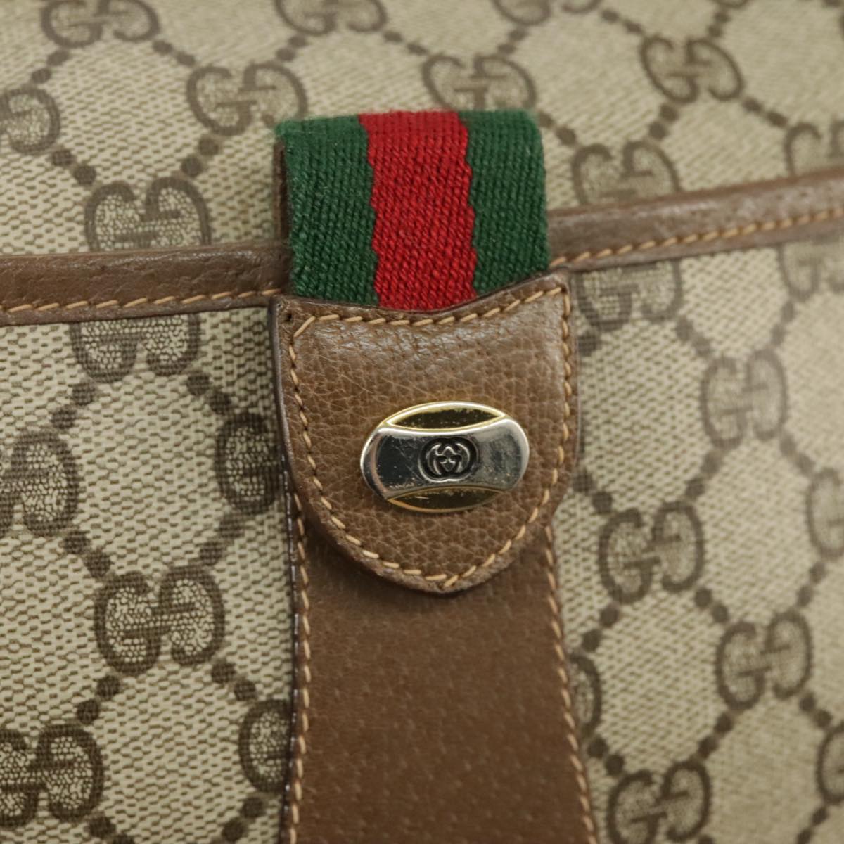 GUCCI GG Supreme Web Sherry Line Shoulder Bag PVC Beige 89 02 032 Auth 98837