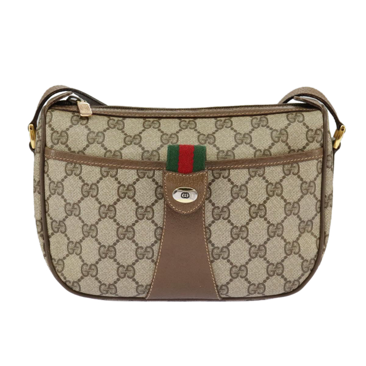 GUCCI GG Supreme Web Sherry Line Shoulder Bag PVC Beige 89 02 032 Auth 98837