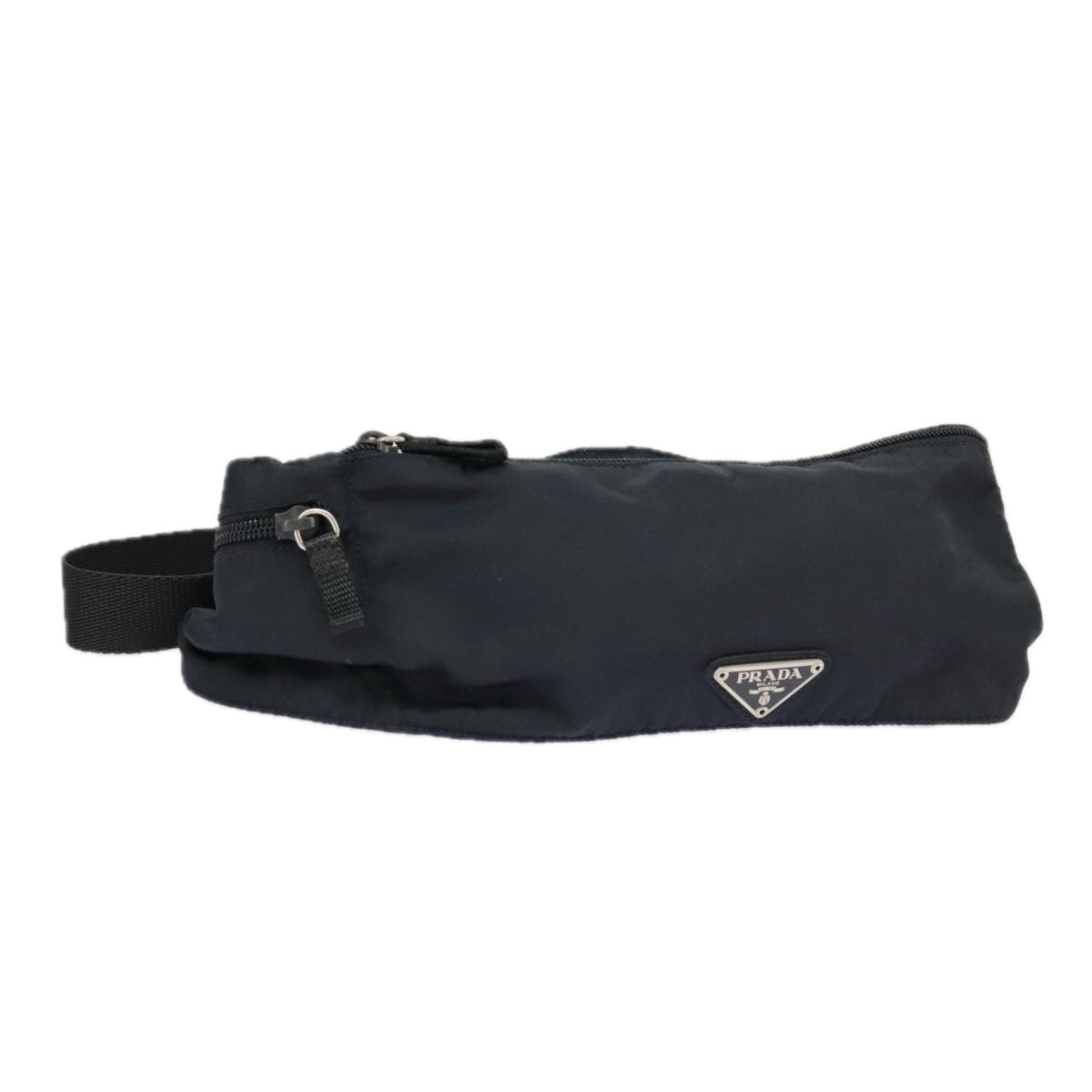 PRADA Waist bag Nylon Navy Silver Auth 98840