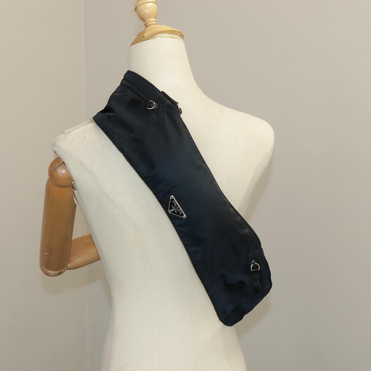 PRADA Waist bag Nylon Navy Silver Auth 98840