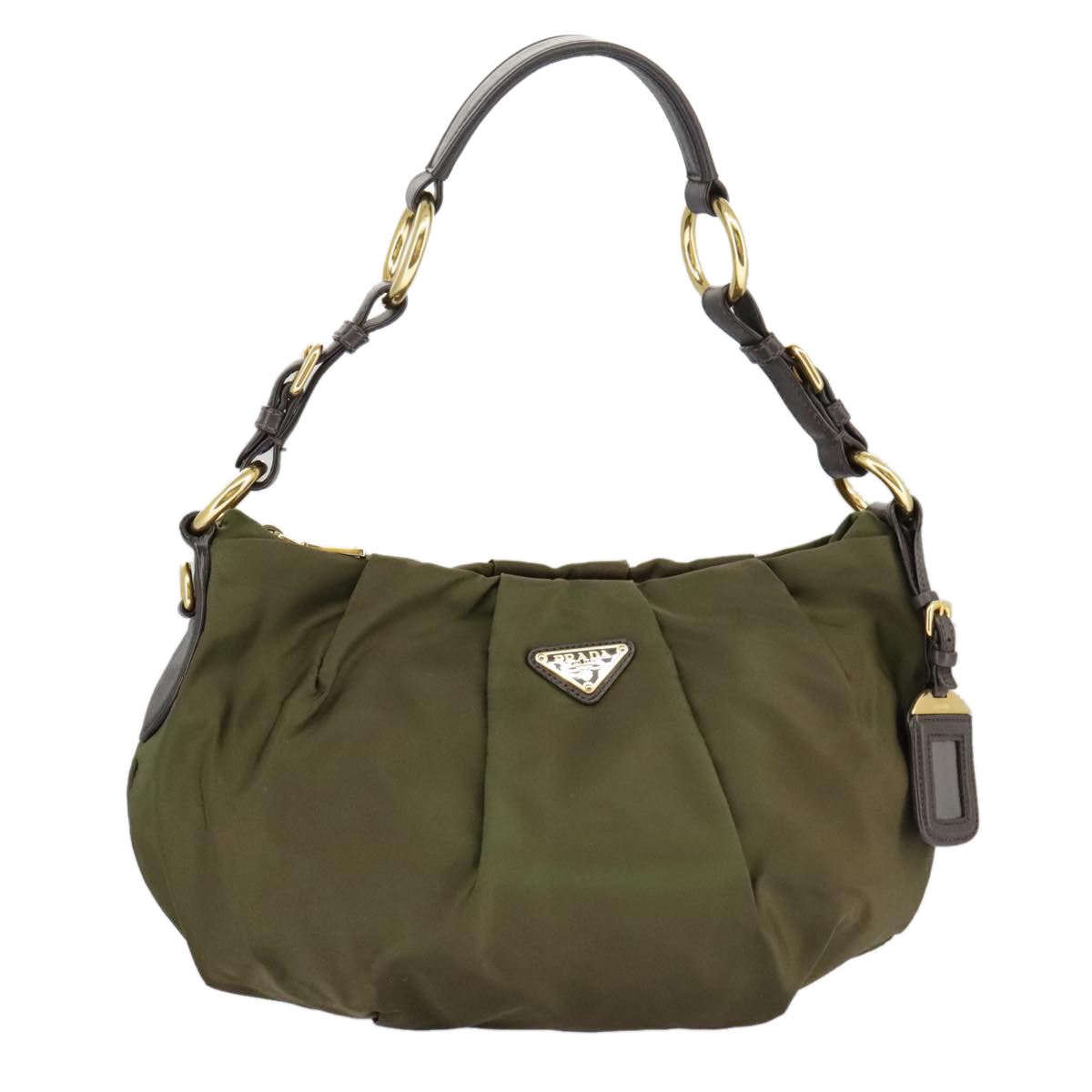 PRADA Shoulder Bag Nylon Khaki Gold Auth 98842