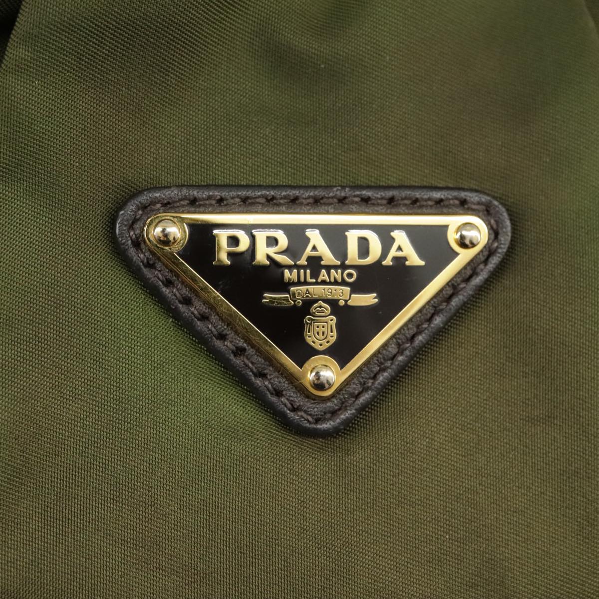 PRADA Shoulder Bag Nylon Khaki Gold Auth 98842