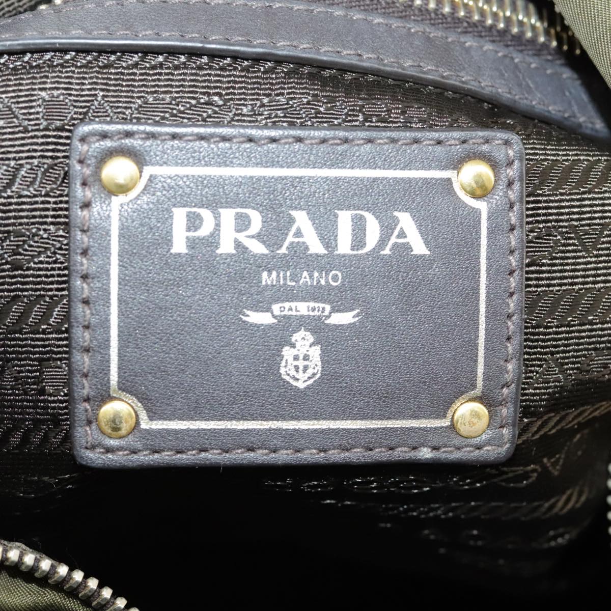 PRADA Shoulder Bag Nylon Khaki Gold Auth 98842