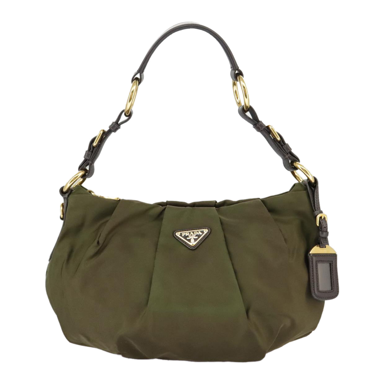 PRADA Shoulder Bag Nylon Khaki Gold Auth 98842 - 0