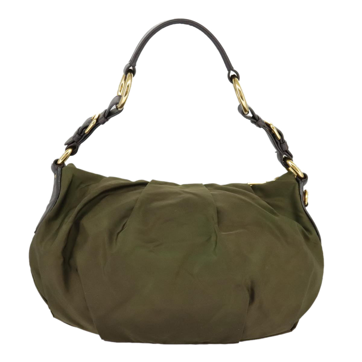 PRADA Shoulder Bag Nylon Khaki Gold Auth 98842