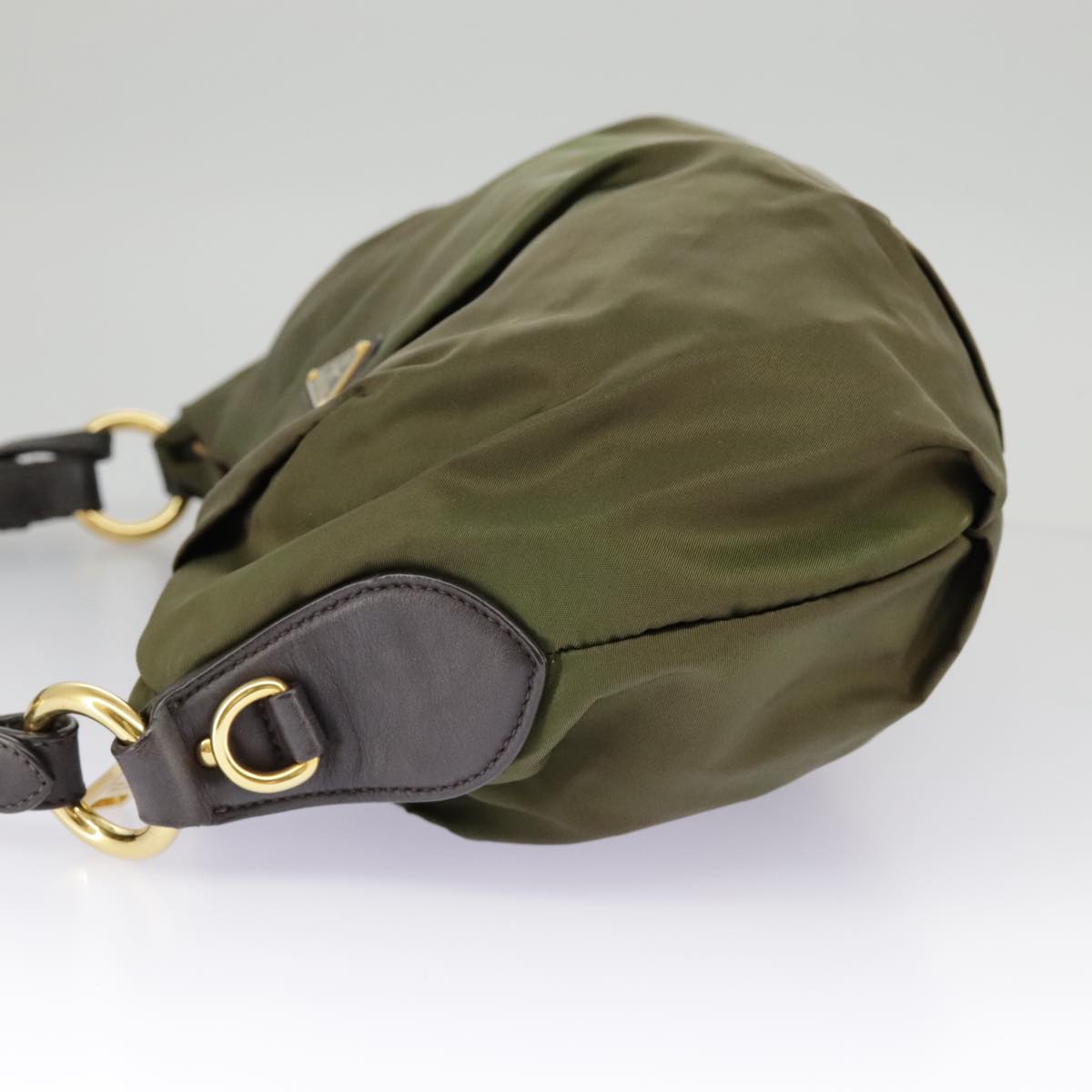 PRADA Shoulder Bag Nylon Khaki Gold Auth 98842