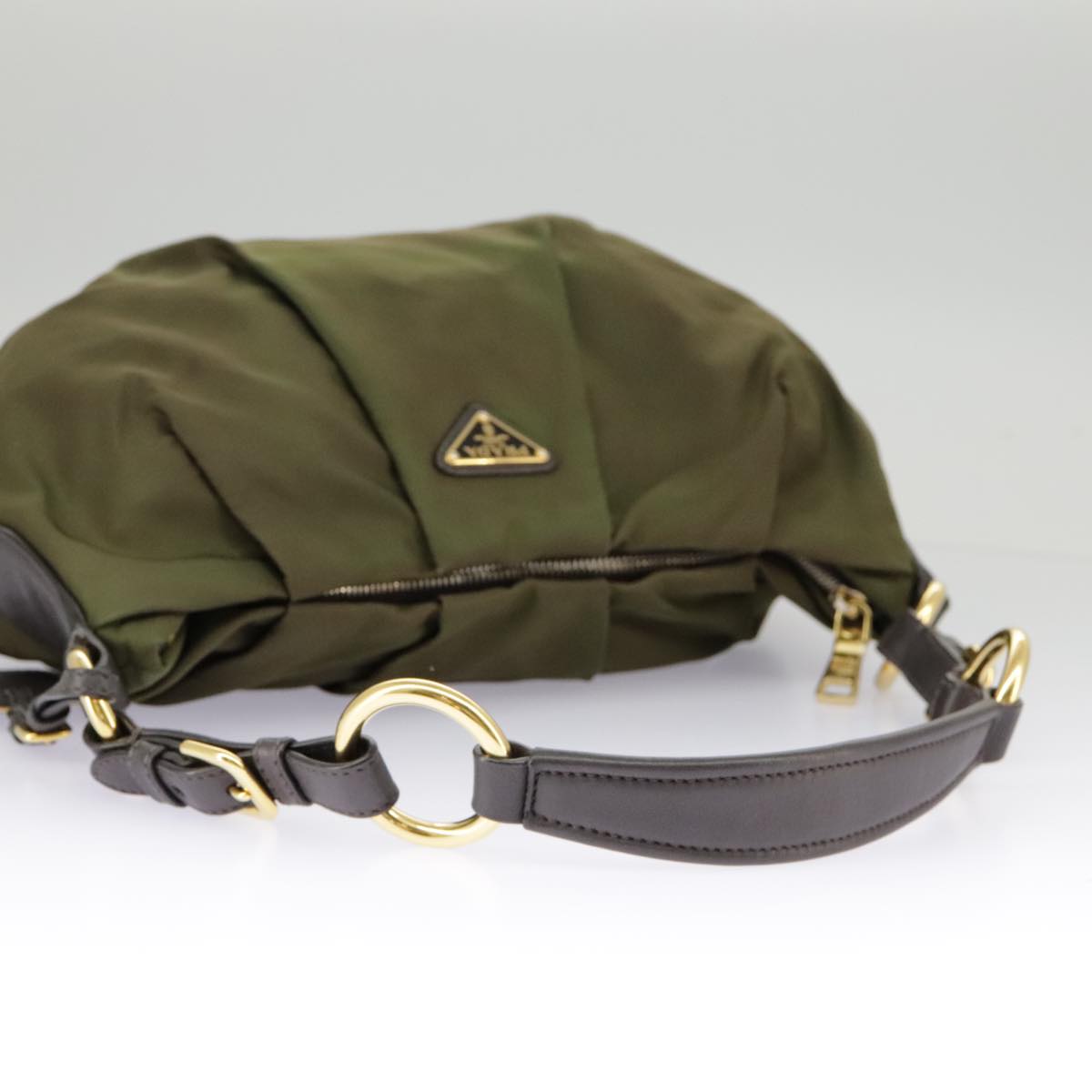 PRADA Shoulder Bag Nylon Khaki Gold Auth 98842