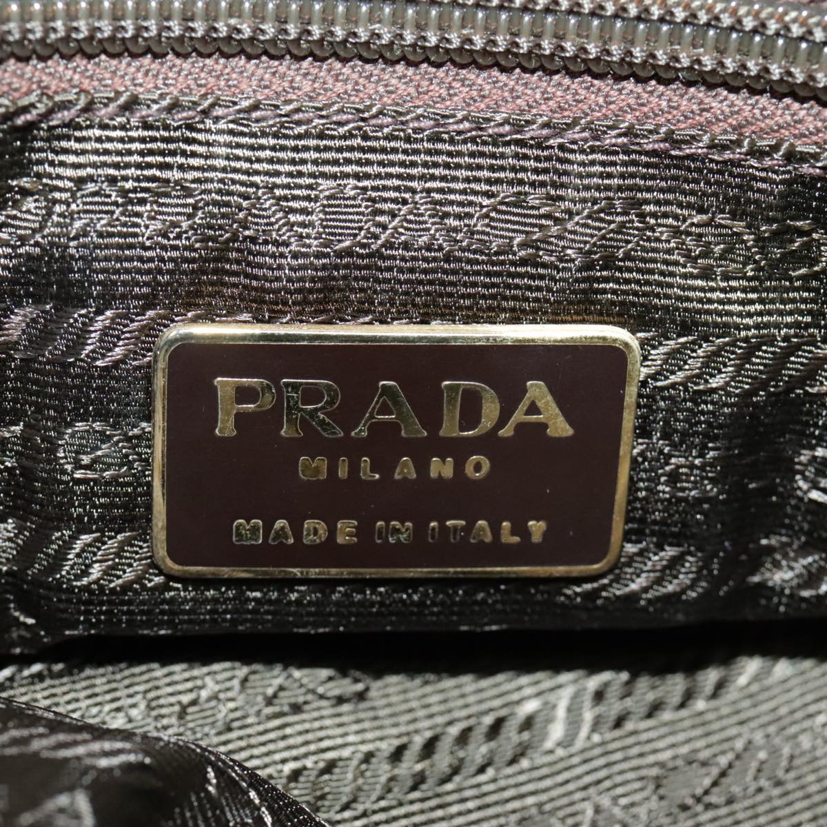 PRADA Chain Shoulder Bag Nylon Brown Gold Auth 98845