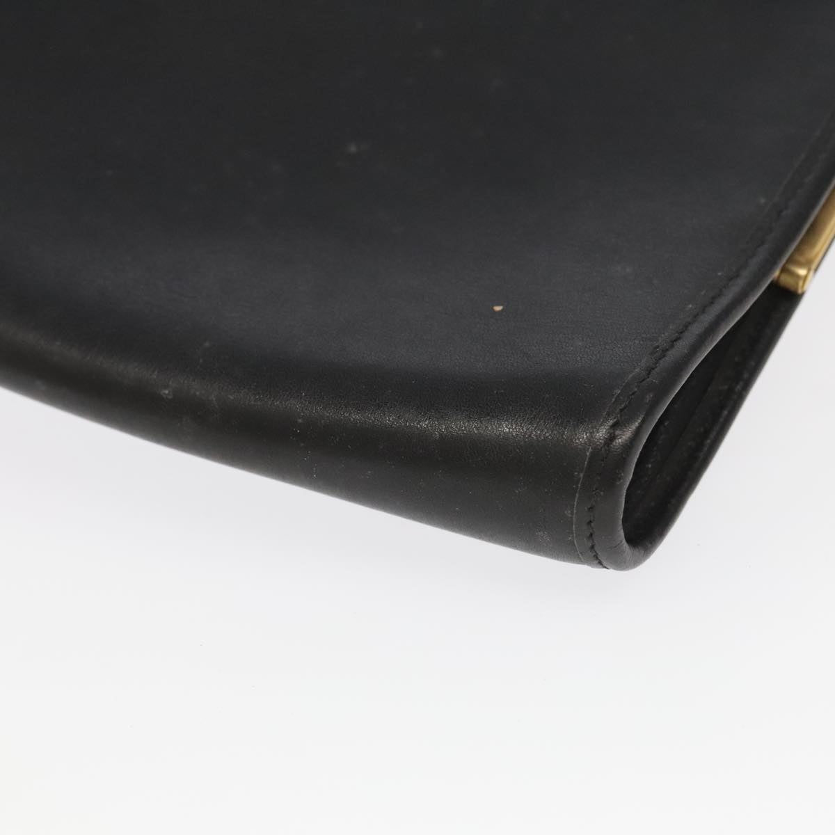 Christian Dior Clutch Bag Leather Black Gold Auth 98851