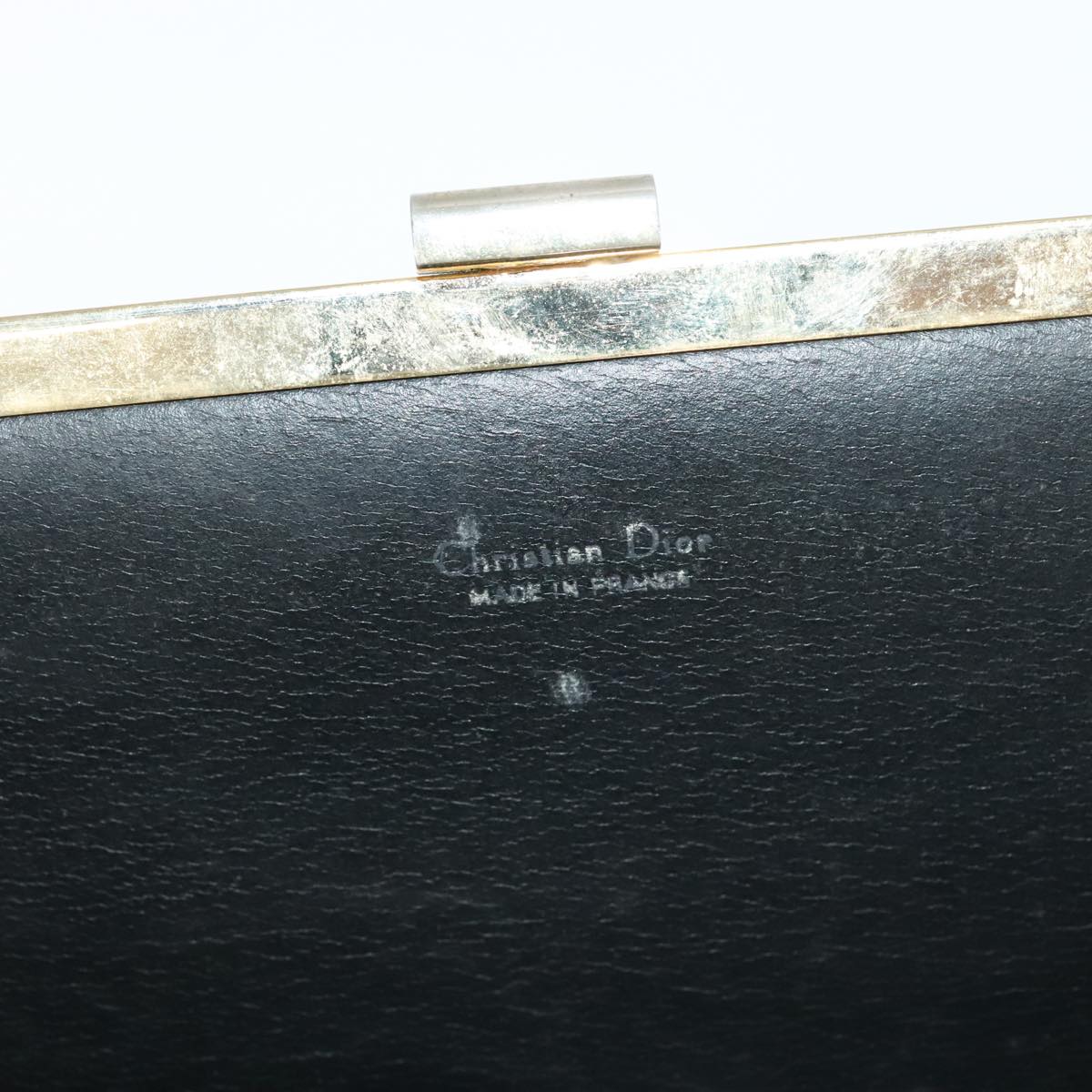 Christian Dior Clutch Bag Leather Black Gold Auth 98851