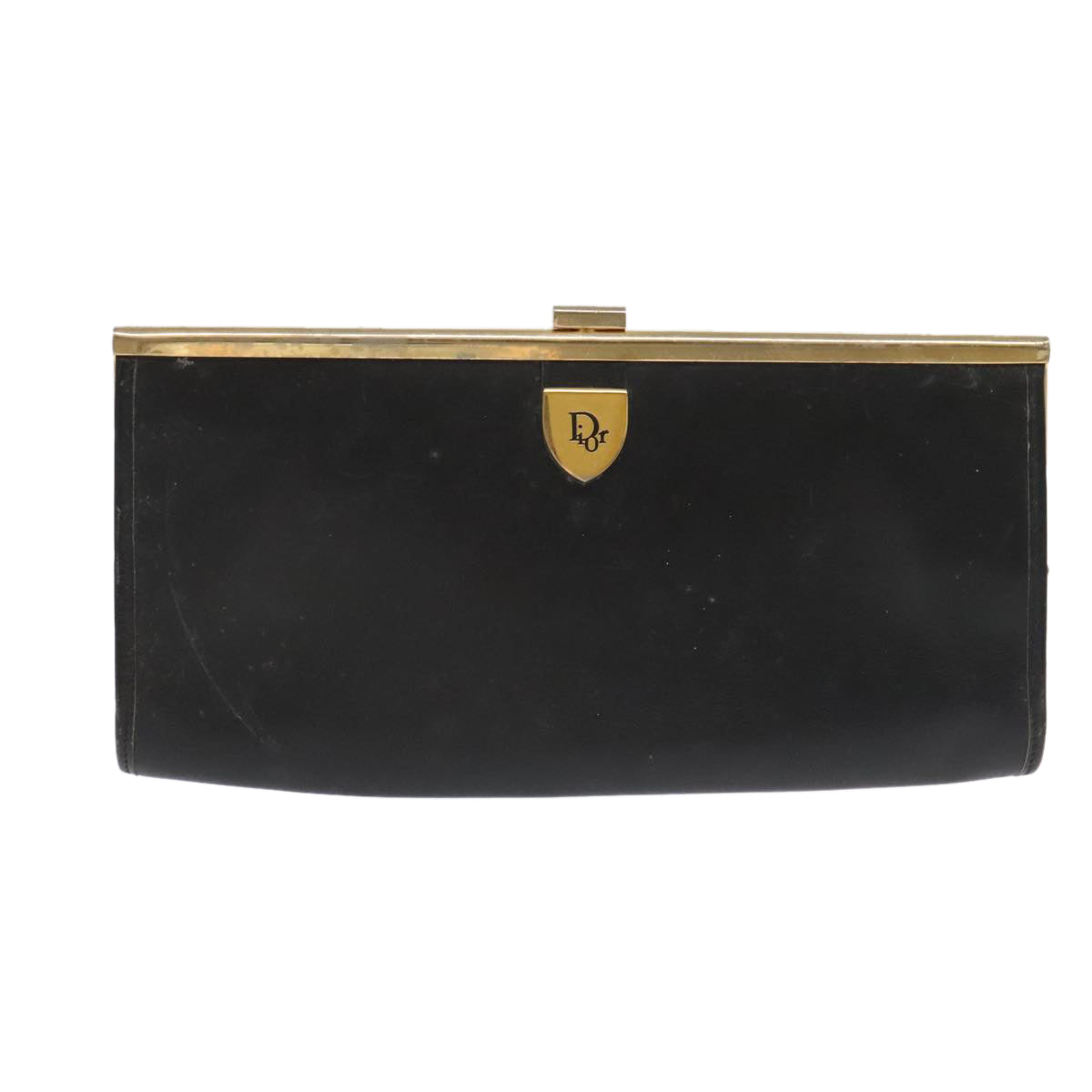 Christian Dior Clutch Bag Leather Black Gold Auth 98851