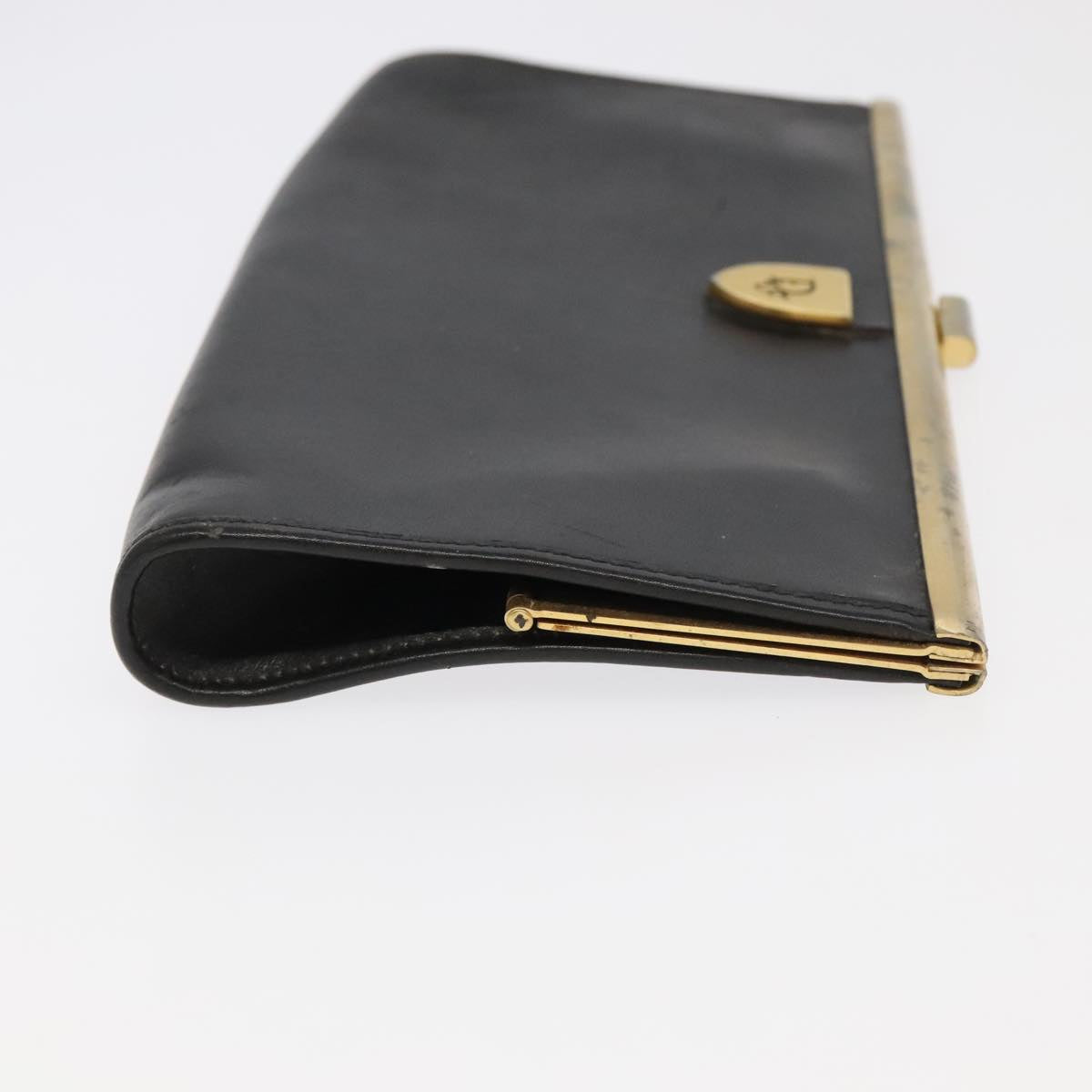 Christian Dior Clutch Bag Leather Black Gold Auth 98851